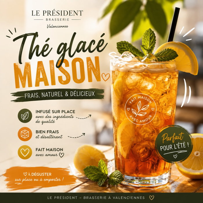 🧊 THÉ GLACÉ MAISON ☀️ ENVIE D’UN PEU DE FRAÎCHEUR ? 🍋🌿 Notre Thé Glacé Maison est prêt à vous accompagner t…